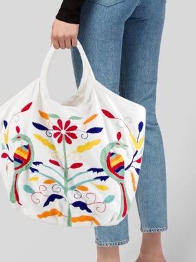 Roller Rabbit Embroidered Canvas  Bondi Tote Bag  Multicolor Floral Design EUC